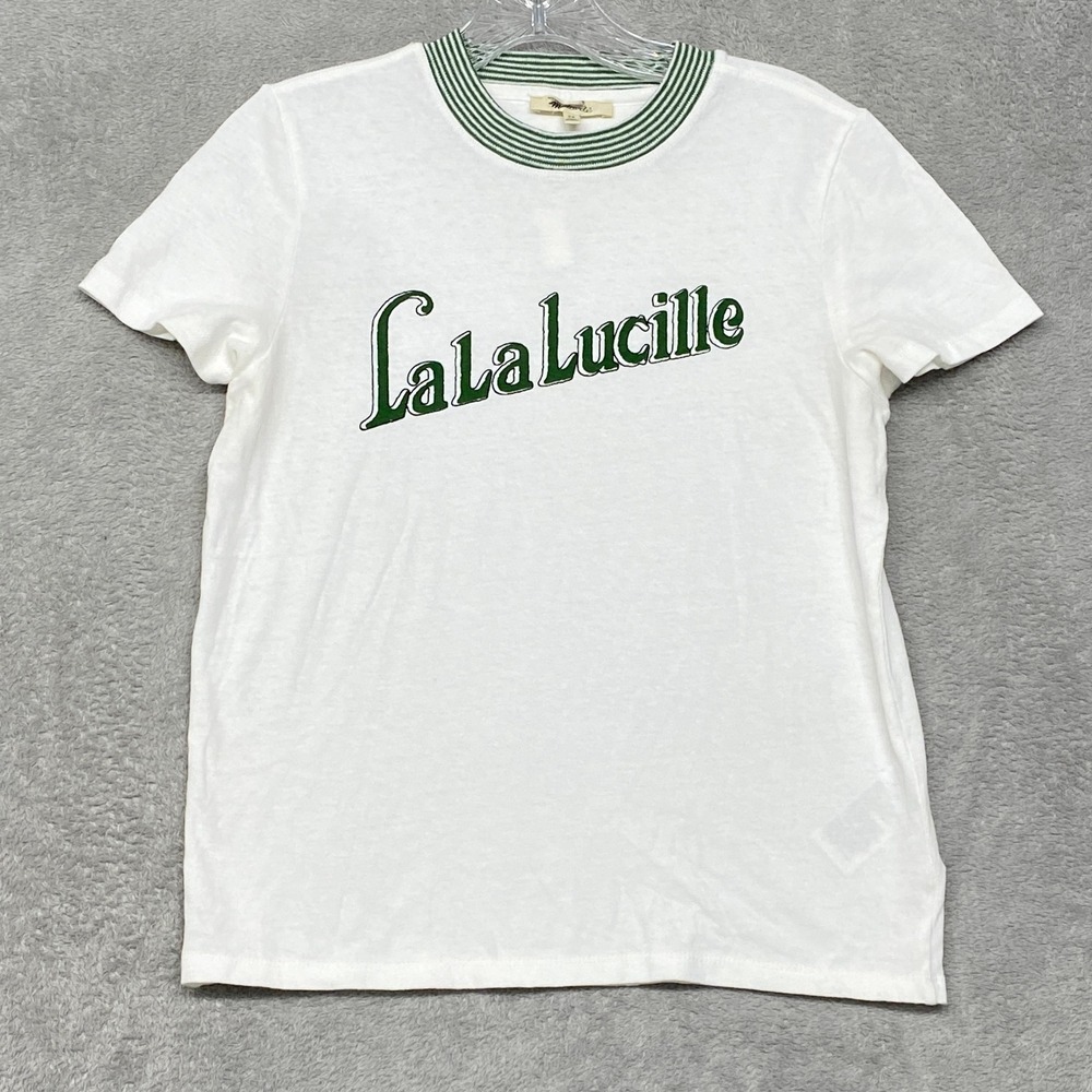 Madewell Women XS White Relaxed Tee Vintage Jersey LaLaLucille Ringer NZ542 - Picture 4 of 10